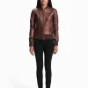 Reida maroon leather bomber jacket